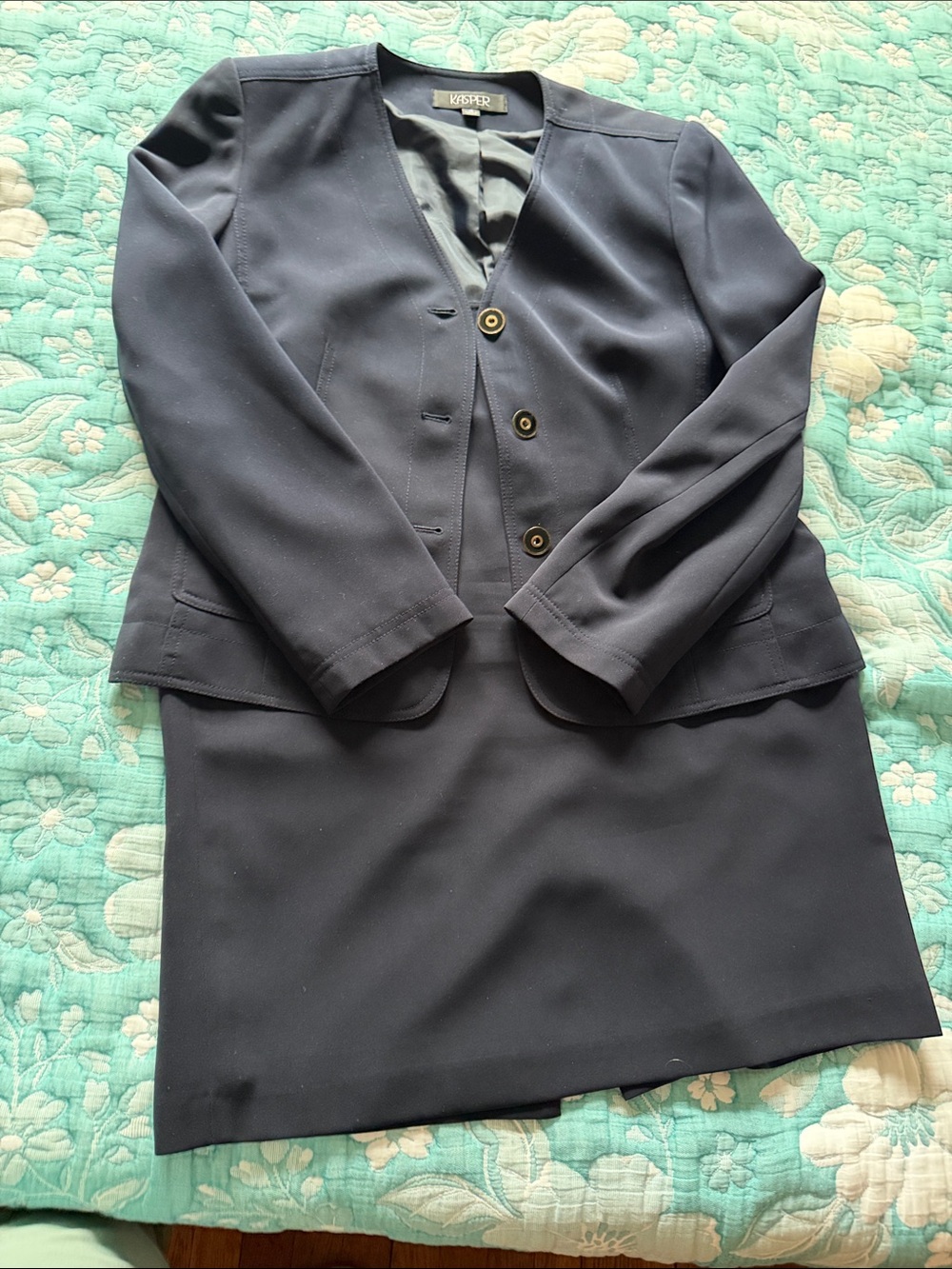 Kasper Navy Shell Top with Satin Lining
